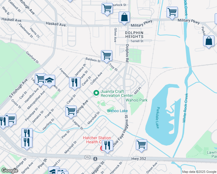 map of restaurants, bars, coffee shops, grocery stores, and more near 4710 Spring Avenue in Dallas