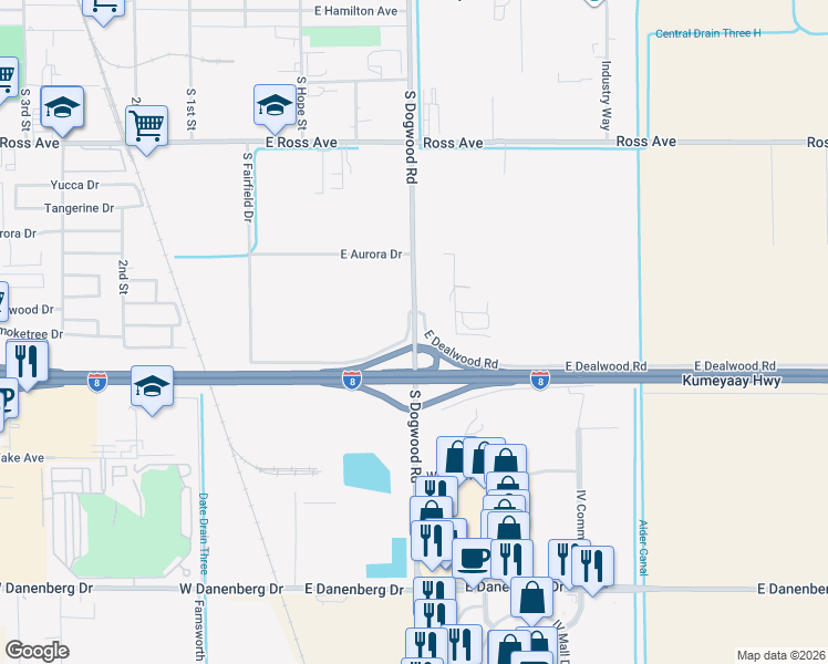 map of restaurants, bars, coffee shops, grocery stores, and more near County Highway S31 in El Centro