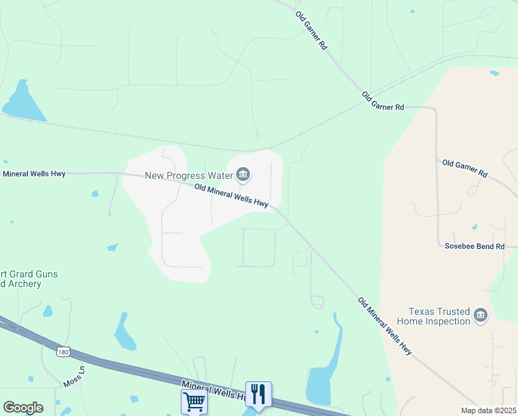 map of restaurants, bars, coffee shops, grocery stores, and more near 2515 Old Mineral Wells Highway in Weatherford