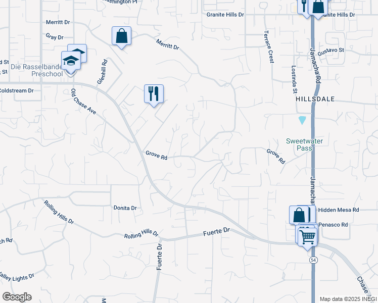 map of restaurants, bars, coffee shops, grocery stores, and more near 1564 Grove Road in El Cajon