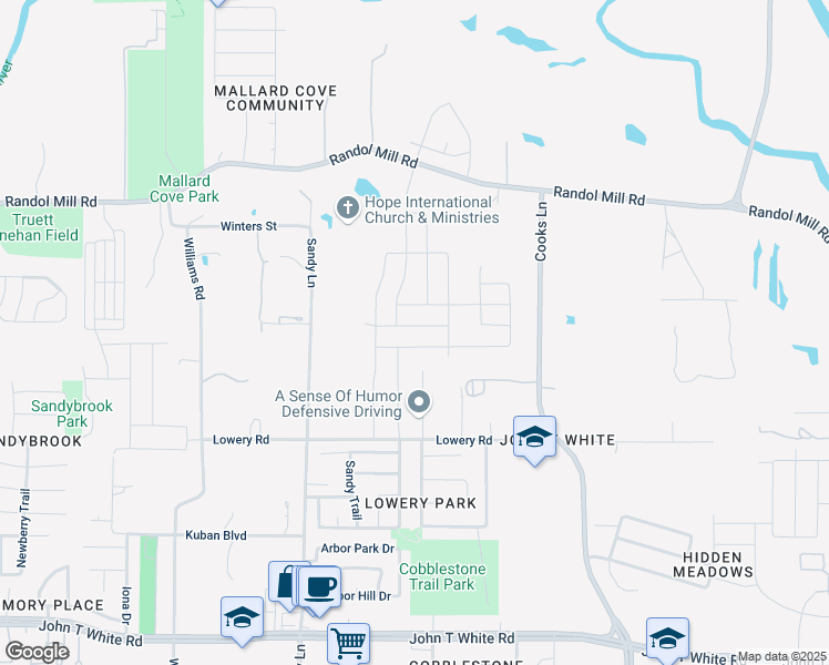 map of restaurants, bars, coffee shops, grocery stores, and more near 401 Kelley Court in Fort Worth