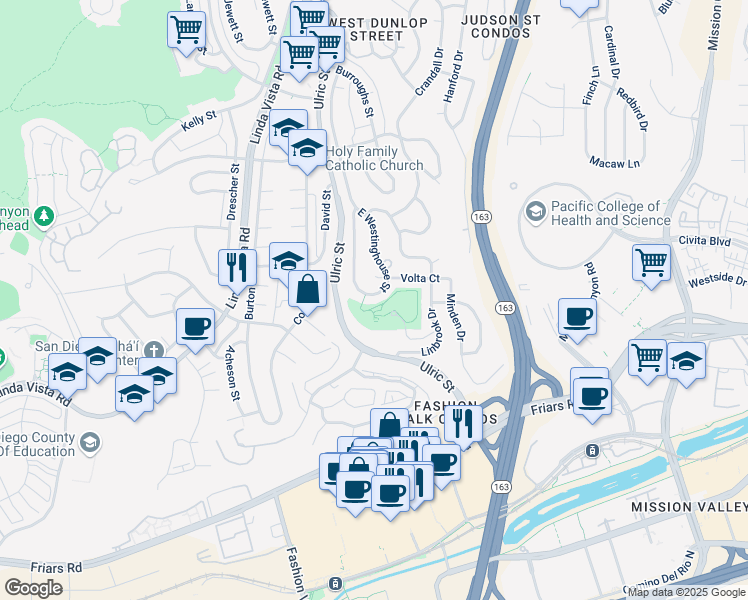 map of restaurants, bars, coffee shops, grocery stores, and more near 1720 Westinghouse Street in San Diego