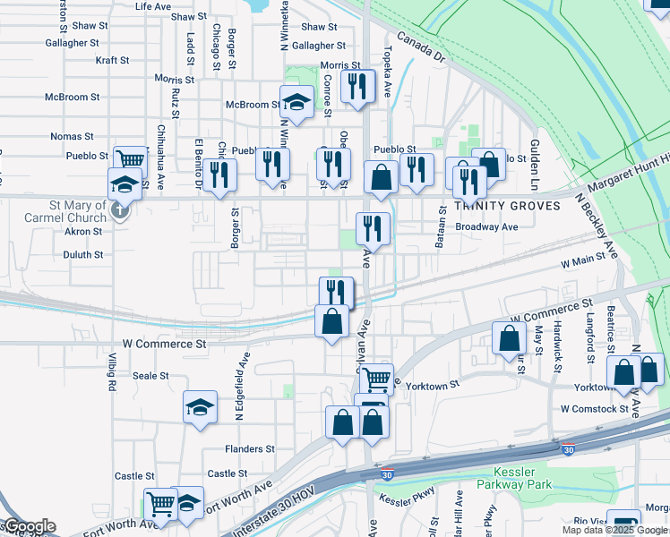 map of restaurants, bars, coffee shops, grocery stores, and more near 900 Muncie Avenue in Dallas