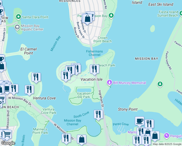 map of restaurants, bars, coffee shops, grocery stores, and more near 3120 Ingraham Street in San Diego
