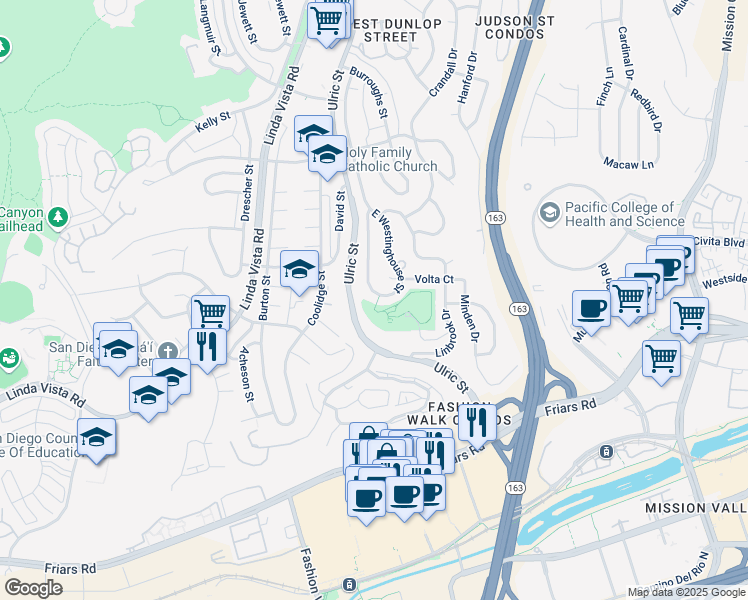 map of restaurants, bars, coffee shops, grocery stores, and more near 1720 Westinghouse Street in San Diego
