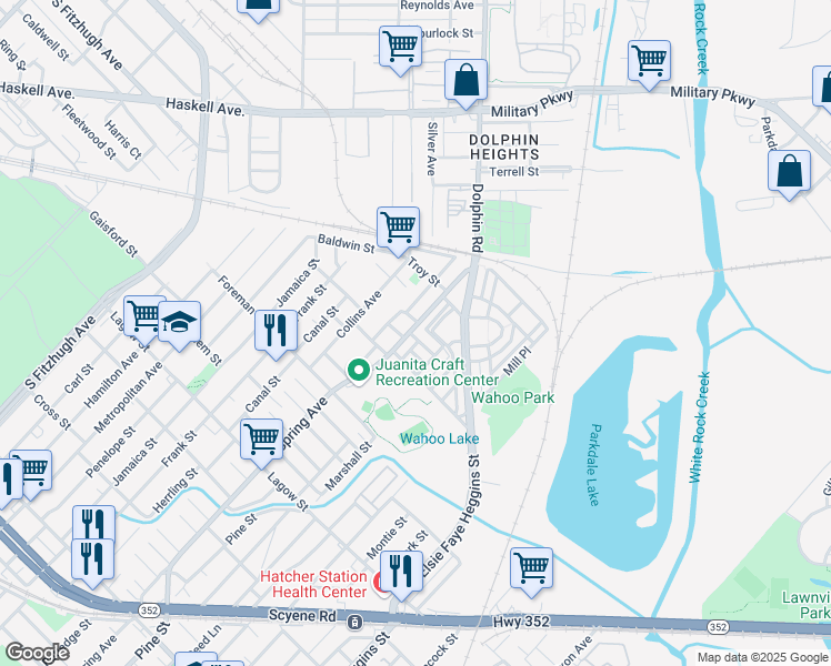 map of restaurants, bars, coffee shops, grocery stores, and more near 4802 Spring Avenue in Dallas