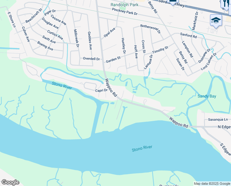 map of restaurants, bars, coffee shops, grocery stores, and more near 250 Wappoo Road in Charleston