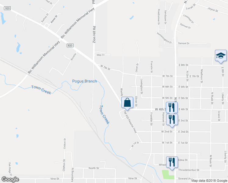map of restaurants, bars, coffee shops, grocery stores, and more near 800 Peaster Highway in Weatherford