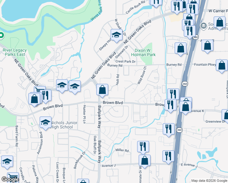 map of restaurants, bars, coffee shops, grocery stores, and more near 2411 York Minster Court in Arlington