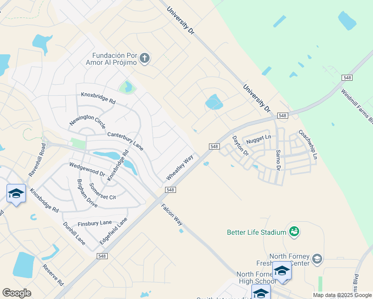 map of restaurants, bars, coffee shops, grocery stores, and more near 1127 Bantham Way in Forney