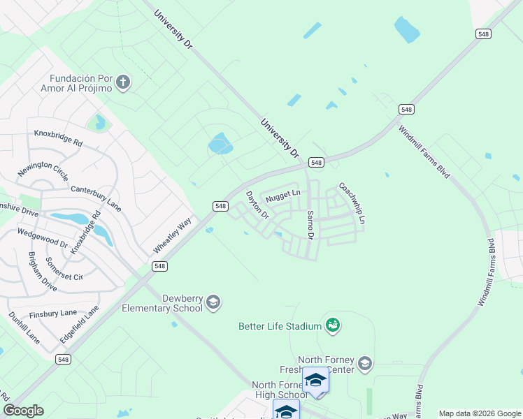 map of restaurants, bars, coffee shops, grocery stores, and more near 15884 Farm to Market 548 in Forney