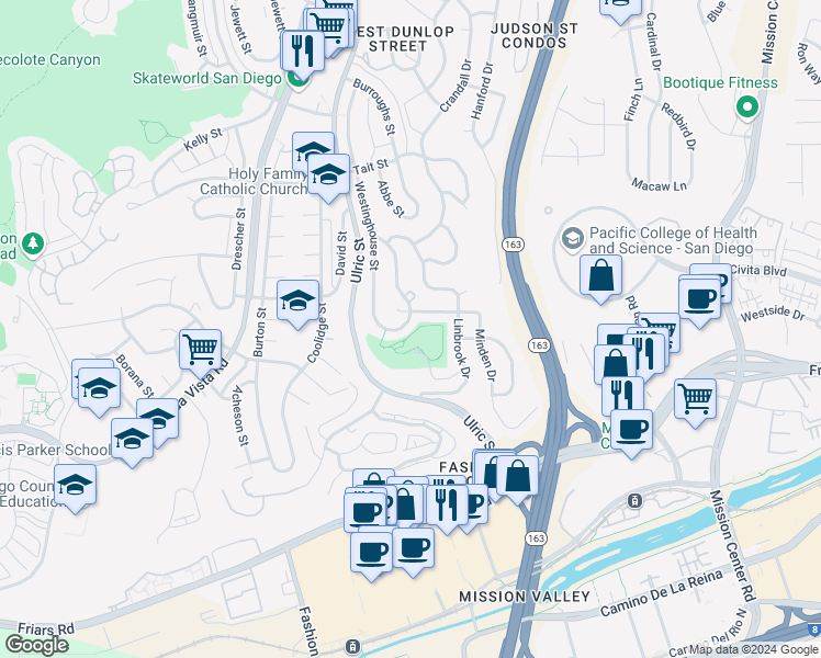 map of restaurants, bars, coffee shops, grocery stores, and more near 1755 East Westinghouse Street in San Diego