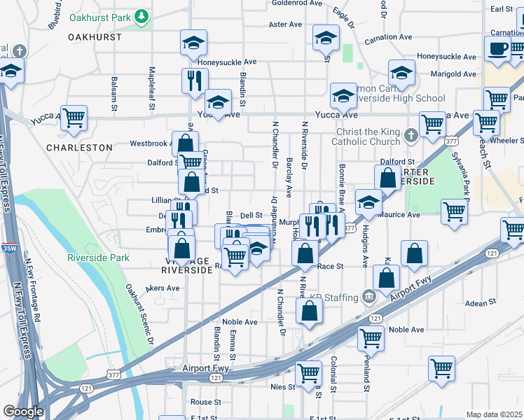 map of restaurants, bars, coffee shops, grocery stores, and more near 929 North Chandler Drive in Fort Worth