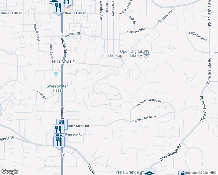 map of restaurants, bars, coffee shops, grocery stores, and more near 1290 Cadoglenn Drive in El Cajon