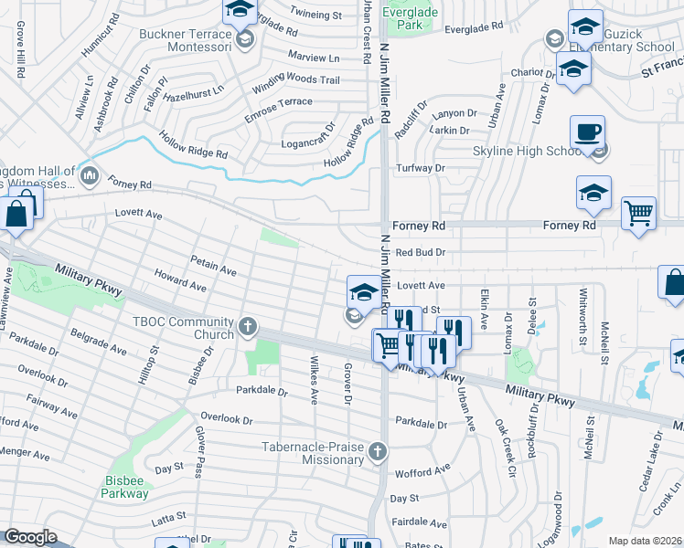 map of restaurants, bars, coffee shops, grocery stores, and more near 6819 Lovett Avenue in Dallas