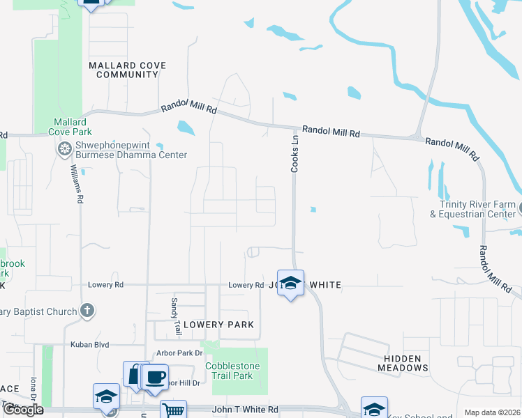 map of restaurants, bars, coffee shops, grocery stores, and more near 210 Cooks Lane in Fort Worth