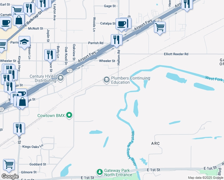 map of restaurants, bars, coffee shops, grocery stores, and more near 1014 Haltom Road in Fort Worth