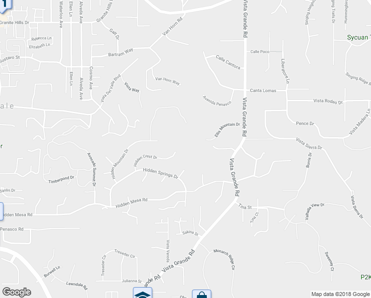 map of restaurants, bars, coffee shops, grocery stores, and more near 2057 Hidden Crest Drive in El Cajon