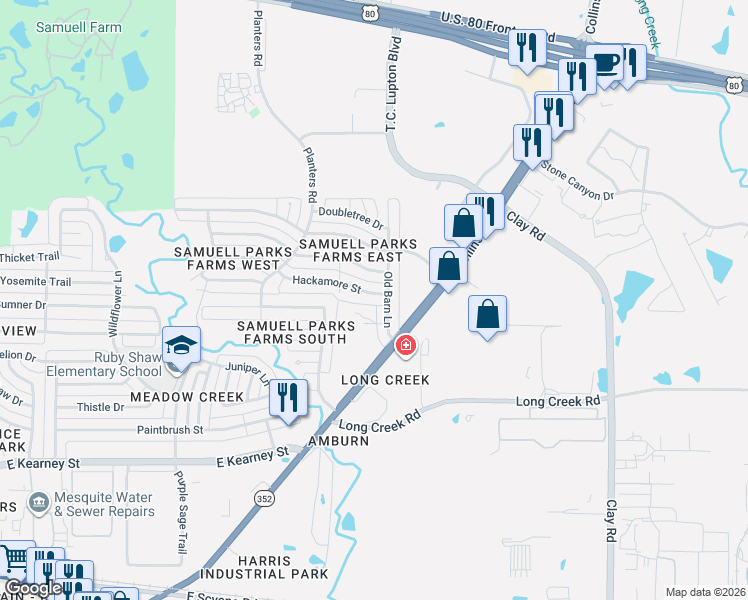 map of restaurants, bars, coffee shops, grocery stores, and more near 1729 Hackamore Street in Mesquite