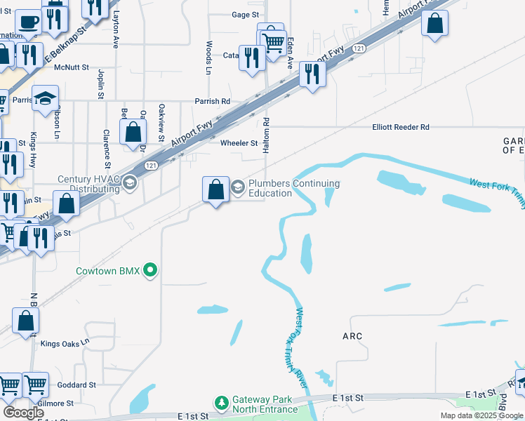 map of restaurants, bars, coffee shops, grocery stores, and more near 1014 Haltom Road in Fort Worth