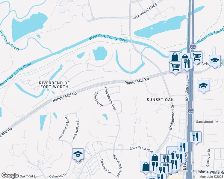map of restaurants, bars, coffee shops, grocery stores, and more near 6200 Randol Mill Road in Fort Worth