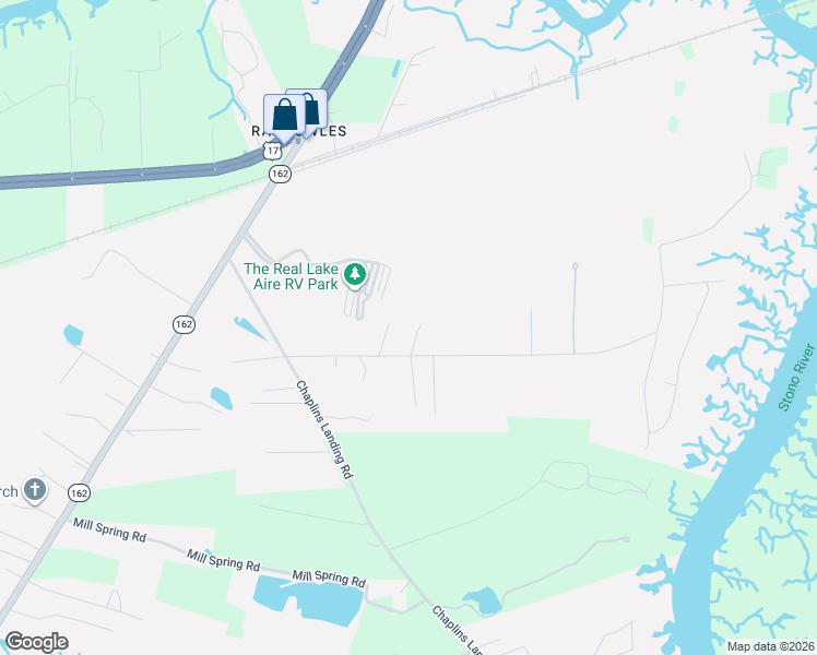 map of restaurants, bars, coffee shops, grocery stores, and more near 4332 Royal Harbor Road in Meggett