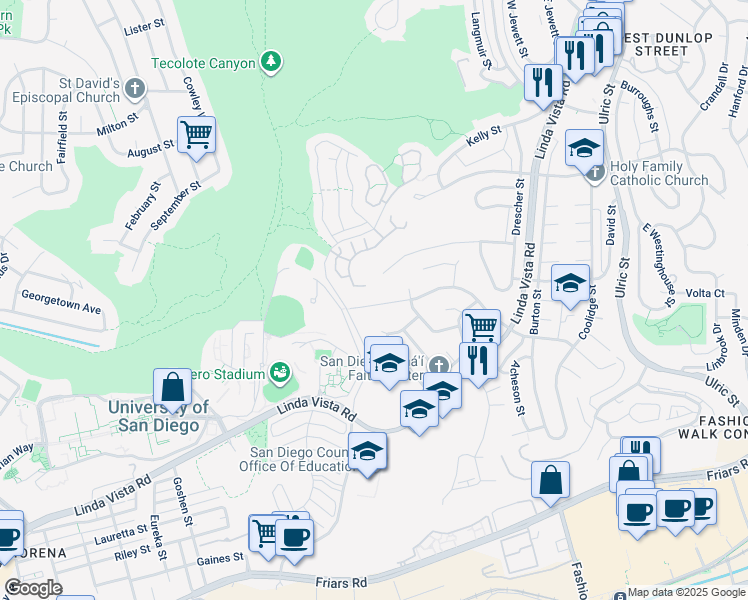 map of restaurants, bars, coffee shops, grocery stores, and more near 6404 Glidden Street in San Diego