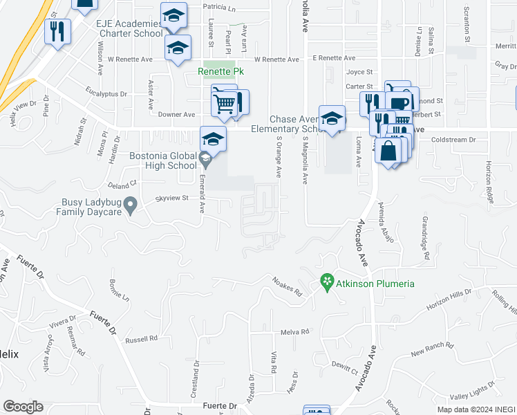 map of restaurants, bars, coffee shops, grocery stores, and more near 1440 South Orange Avenue in El Cajon