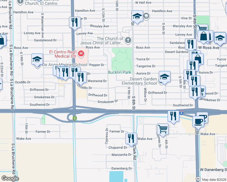 map of restaurants, bars, coffee shops, grocery stores, and more near 1903 Cypress Drive in El Centro