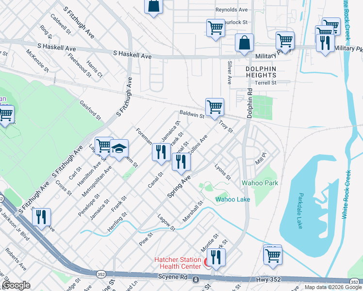map of restaurants, bars, coffee shops, grocery stores, and more near 4510 Frank Street in Dallas