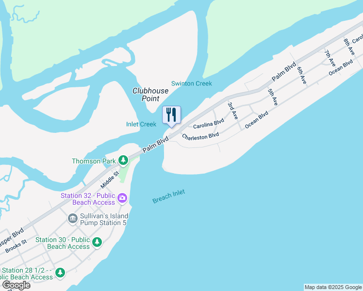map of restaurants, bars, coffee shops, grocery stores, and more near 108 Charleston Boulevard in Isle of Palms