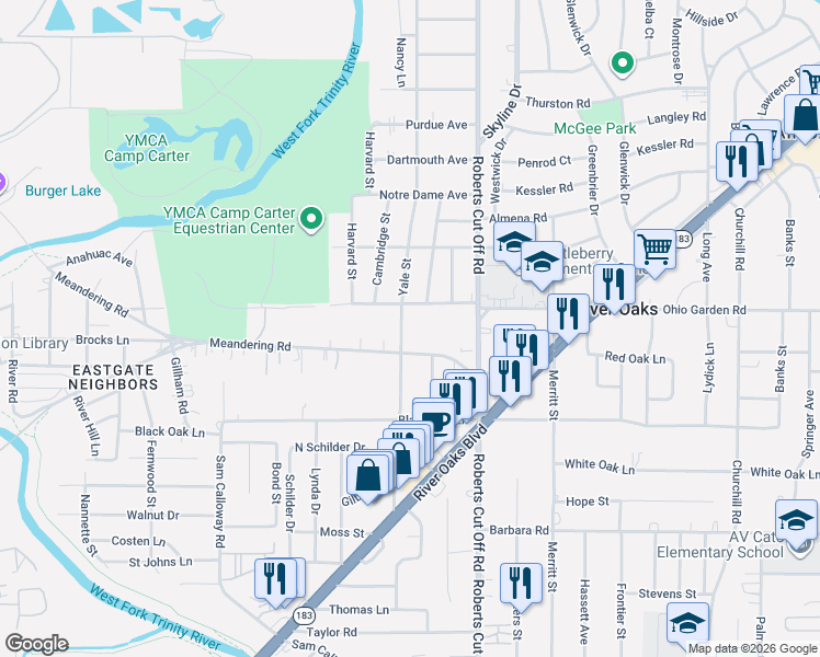 map of restaurants, bars, coffee shops, grocery stores, and more near 1008 Yale Street in River Oaks