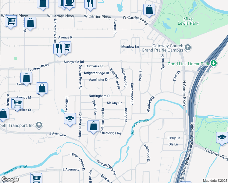 map of restaurants, bars, coffee shops, grocery stores, and more near 2306 Silver Horn Drive in Grand Prairie