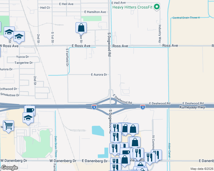 map of restaurants, bars, coffee shops, grocery stores, and more near 1733-1799 County Highway S31 in El Centro