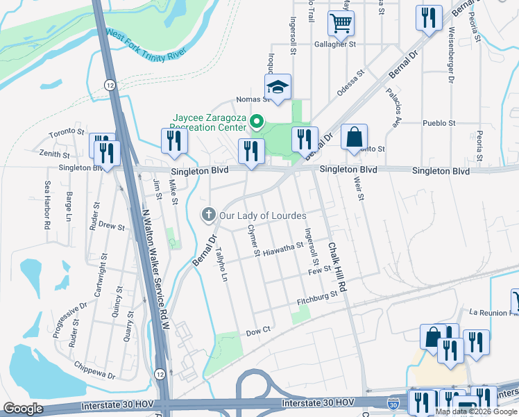 map of restaurants, bars, coffee shops, grocery stores, and more near 2811 Kenesaw Drive in Dallas