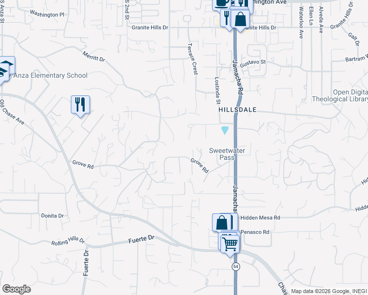 map of restaurants, bars, coffee shops, grocery stores, and more near 1810 Grove Road in El Cajon