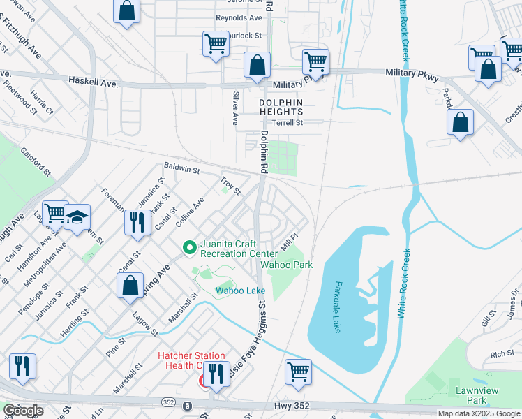 map of restaurants, bars, coffee shops, grocery stores, and more near 40 Elsie Faye Heggins Street in Dallas