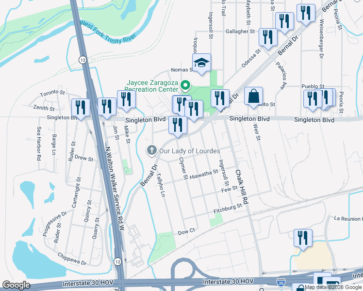 map of restaurants, bars, coffee shops, grocery stores, and more near 2811 Kenesaw Drive in Dallas