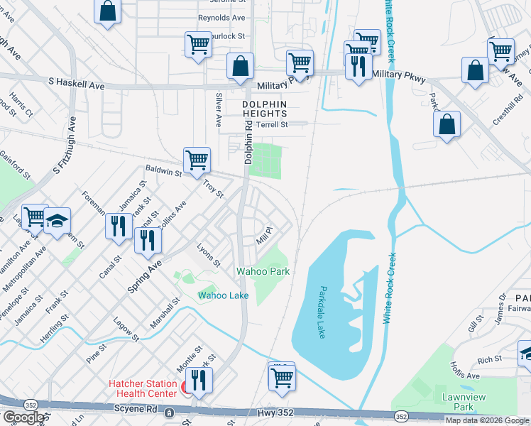 map of restaurants, bars, coffee shops, grocery stores, and more near 3604 Viking Place in Dallas