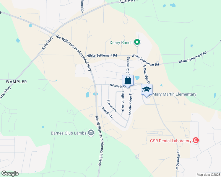 map of restaurants, bars, coffee shops, grocery stores, and more near 1513 Stetson Drive in Weatherford