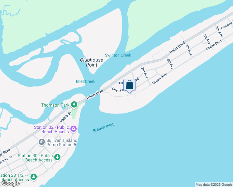 map of restaurants, bars, coffee shops, grocery stores, and more near 108 Charleston Boulevard in Isle of Palms