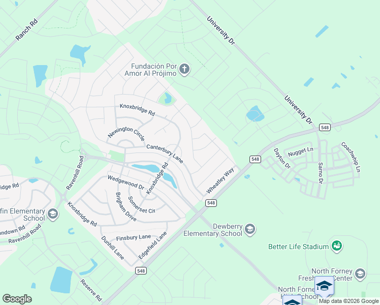 map of restaurants, bars, coffee shops, grocery stores, and more near 1537 Tavistock Road in Forney