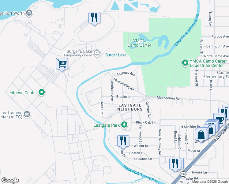 map of restaurants, bars, coffee shops, grocery stores, and more near 908 Anahuac Avenue in Fort Worth