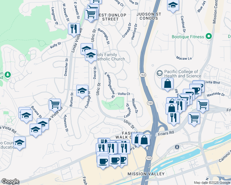 map of restaurants, bars, coffee shops, grocery stores, and more near 1755 East Westinghouse Street in San Diego