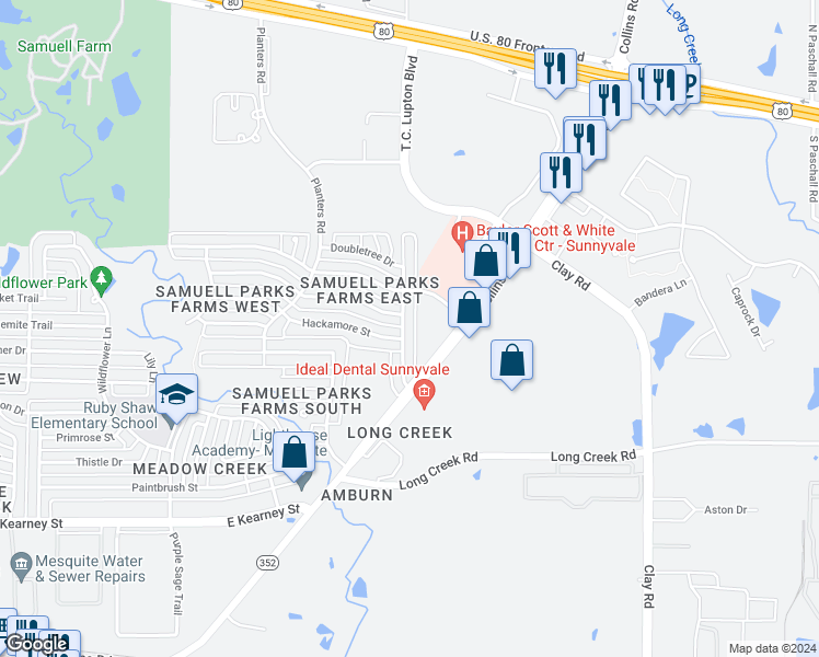 map of restaurants, bars, coffee shops, grocery stores, and more near 1020 Old Barn Lane in Mesquite