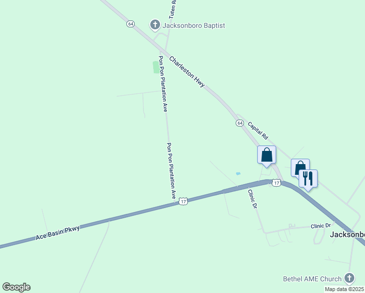 map of restaurants, bars, coffee shops, grocery stores, and more near 501 Pon Pon Plantation Avenue in Round O