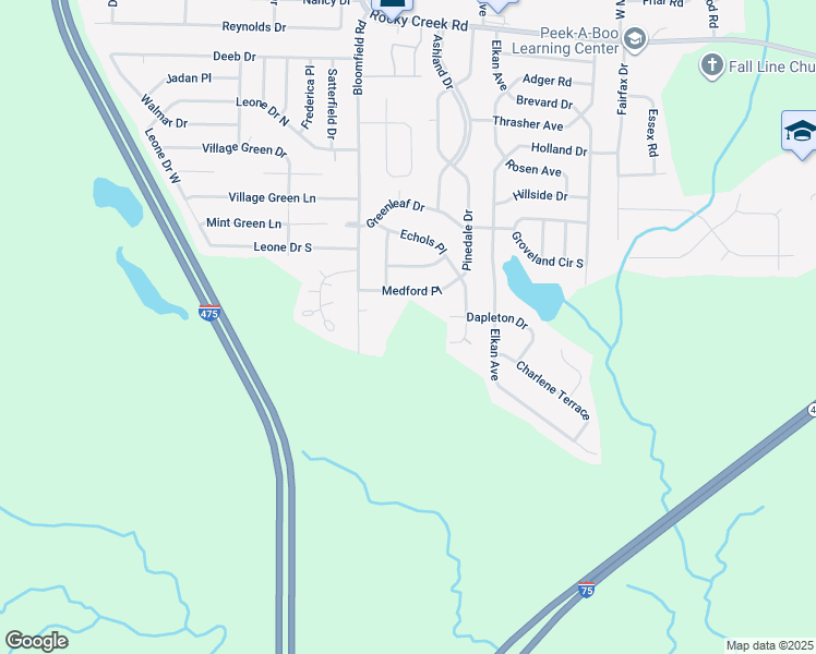 map of restaurants, bars, coffee shops, grocery stores, and more near 6020 Bloomfield Road in Macon