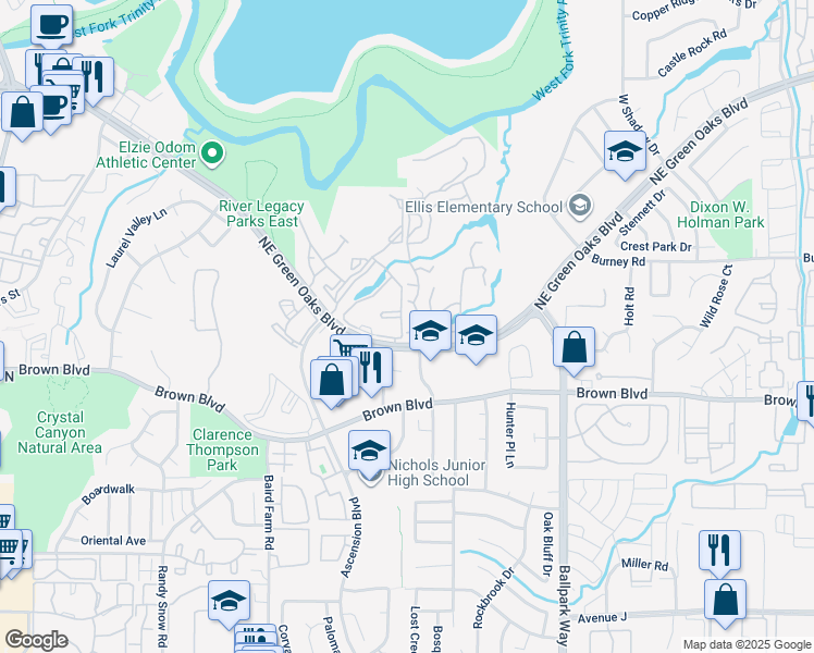 map of restaurants, bars, coffee shops, grocery stores, and more near 2604 Springdale Court in Arlington