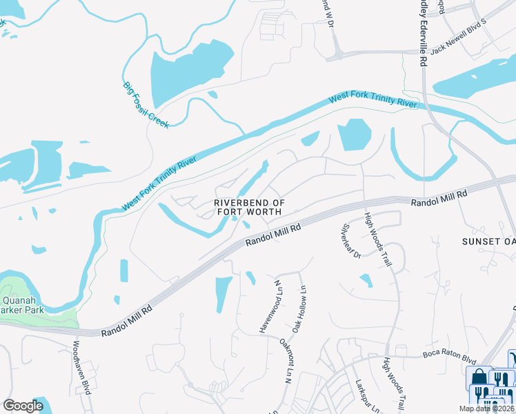 map of restaurants, bars, coffee shops, grocery stores, and more near 5901 Forest Lane in Fort Worth