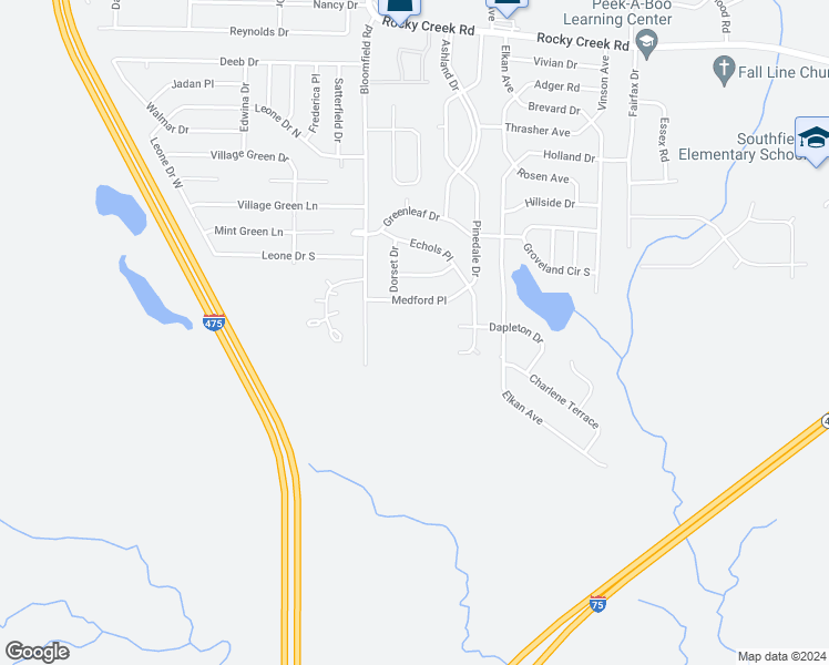 map of restaurants, bars, coffee shops, grocery stores, and more near 6030 Bloomfield Road in Macon